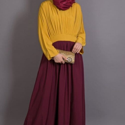 MUSTARD PLEATED CONTRAST CASUAL CHIC ABAYA