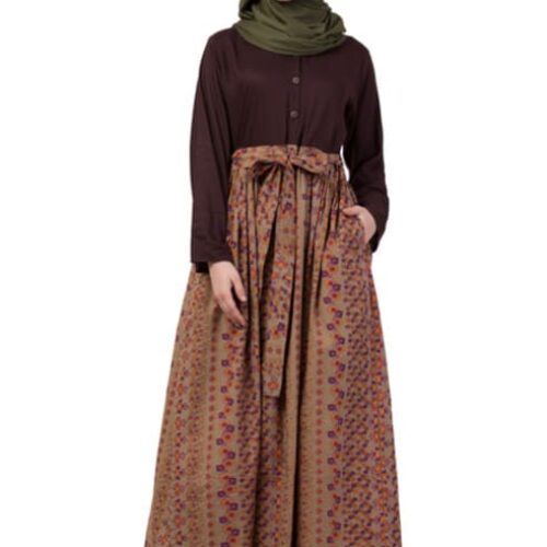 PRINTED SKIRT WITH SOLID BODY CASUAL ABAYA