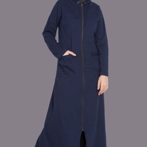 NAVY BLUE FRONT OPEN HOODIE TRAVEL ABAYA
