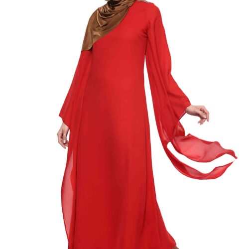 RED ABAYA WITH DETAILED SLEEVE