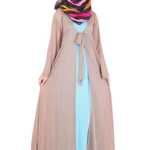 TURQUOISE BEIGE KIMONO ABAYA