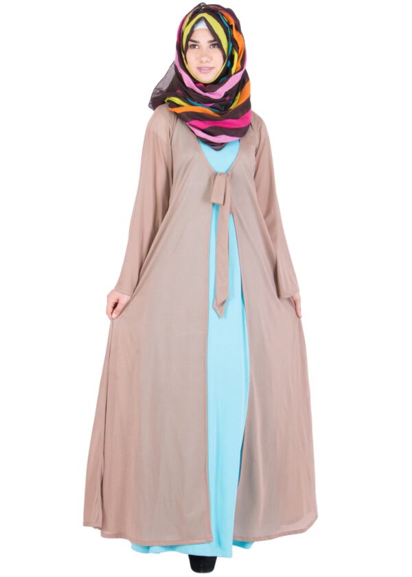 TURQUOISE BEIGE KIMONO ABAYA