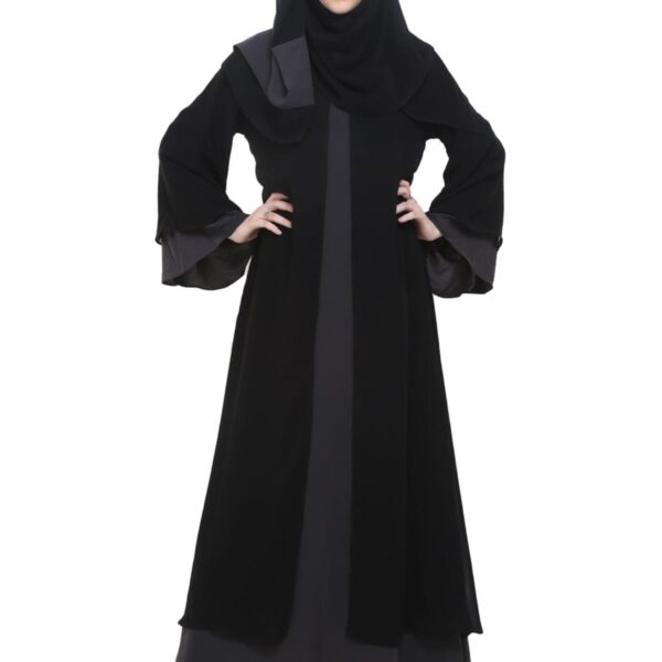 BLACK & DARK GREY DESIGNER FLARE ABAYA