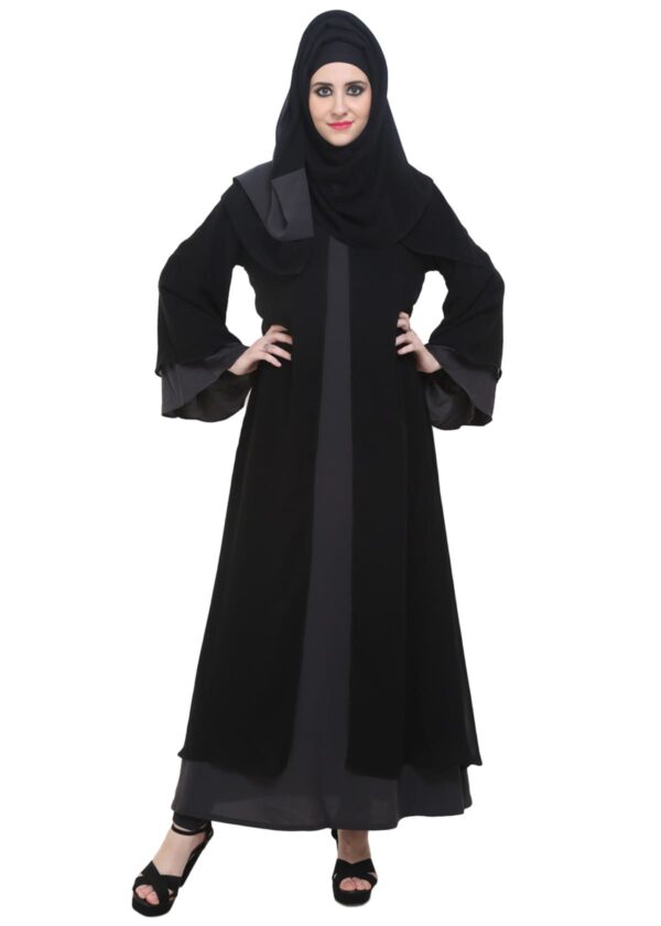 BLACK & DARK GREY DESIGNER FLARE ABAYA