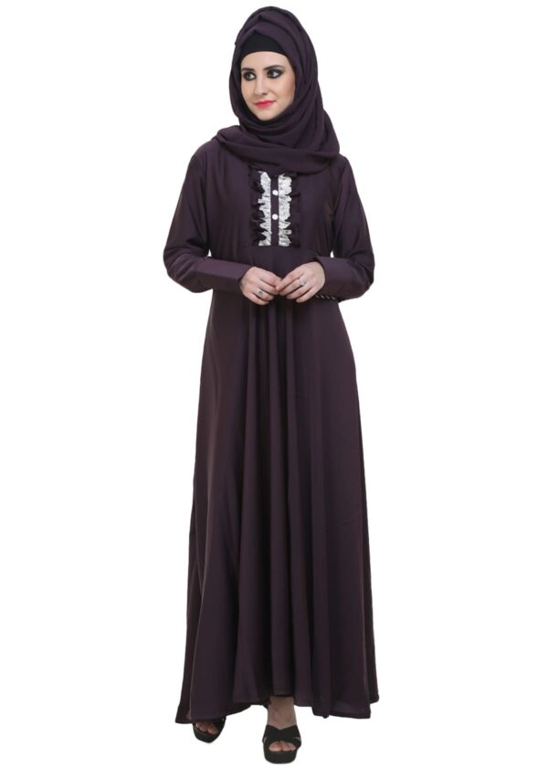 PURPLE LARGE FLARE WITH LACE WORK ABAYA