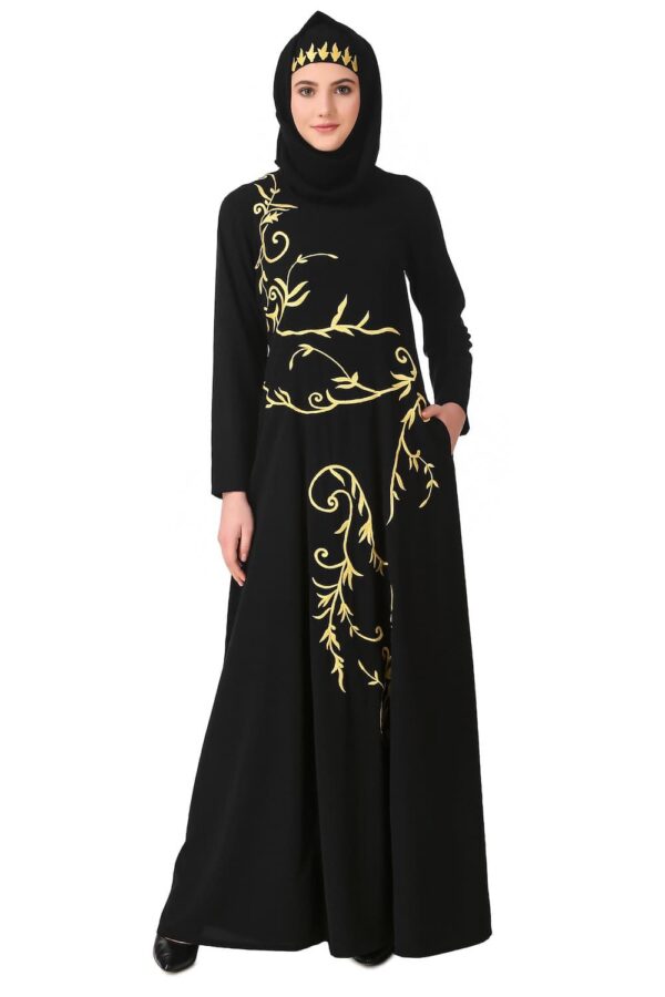 SINGLE COLOR FLORAL EMBROIDERY ANARKALI ABAYA