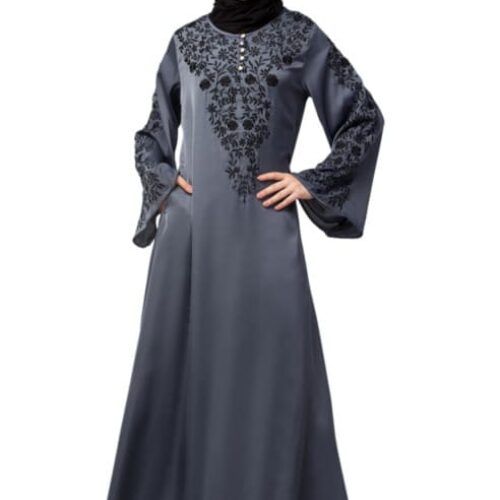 NECK & SLEEVE RESHAM EMBROIDERED A LINE PARTY ABAYA