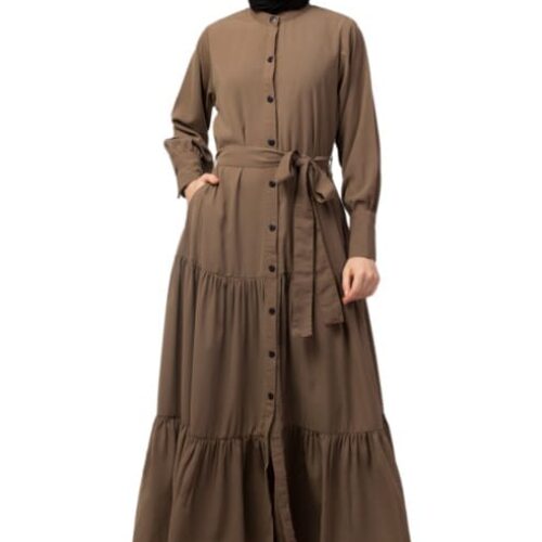 FRONT OPEN GATHER & FRILL WITH BELT CASUAL ABAYA