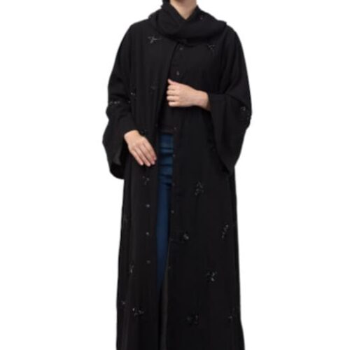 ALL OVER STAR EMBROIDERY BELL SLEEVE ABAYA