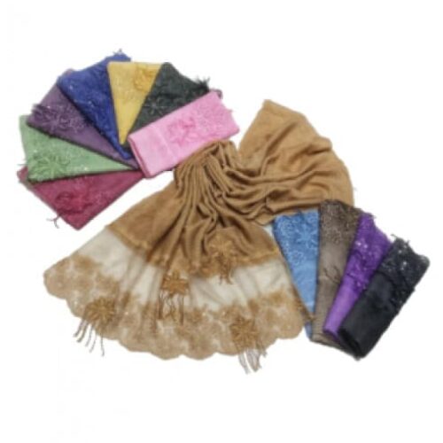 HEAVY WORK ON NET WITH BIG FLOWER AND MOTI STUDDED STOLE (SET OF 12)