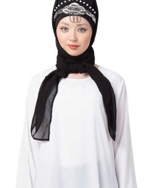 HAND WORK BLACK TURBAN WITH ATTACHED HIJAB