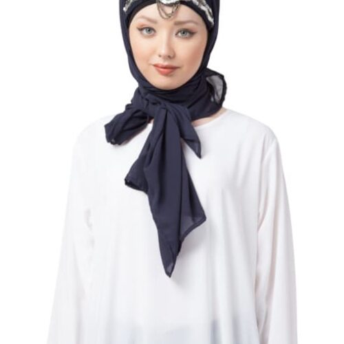 HAND WORK NAVY TURBAN WITH ATTACHED HIJAB