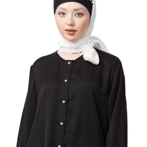 PEARL WORK BLACK WHITE WITH ATTACHED HIJAB