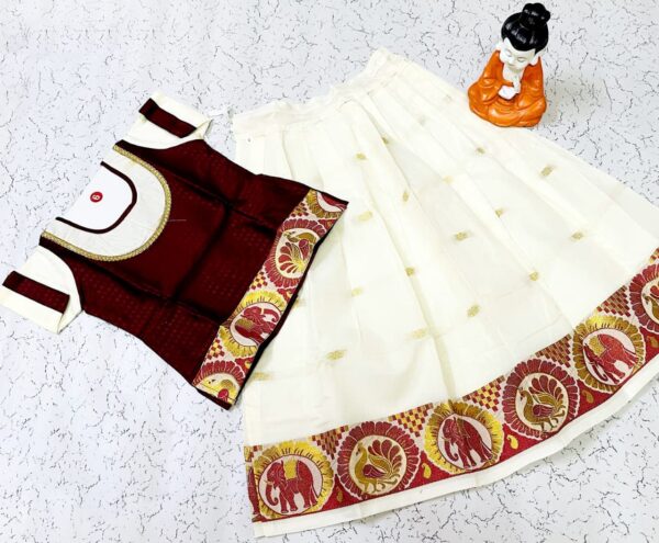 Meroon and White Traditional Pavadai Sattai