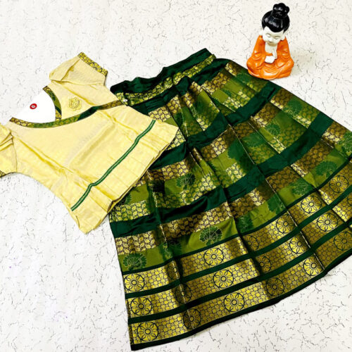 Sandal and Green Traditional Pavadai Sattai
