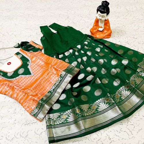 Orange and Green Traditional Pavadai Sattai