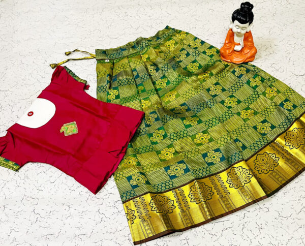 Meroon and Green Traditional Pavadai Sattai