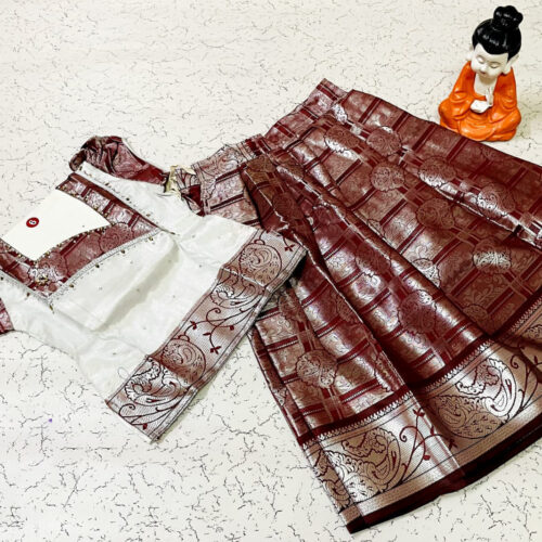 White and Brown Traditional Pavadai Sattai