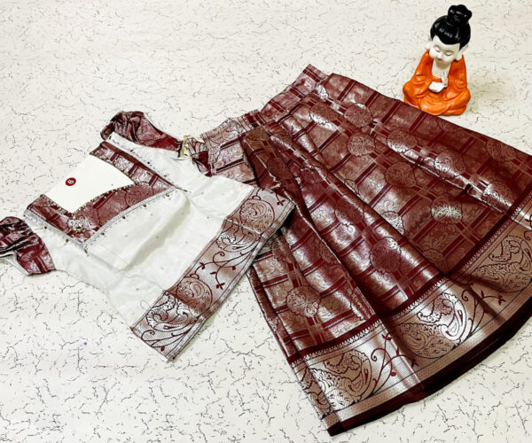 White and Brown Traditional Pavadai Sattai