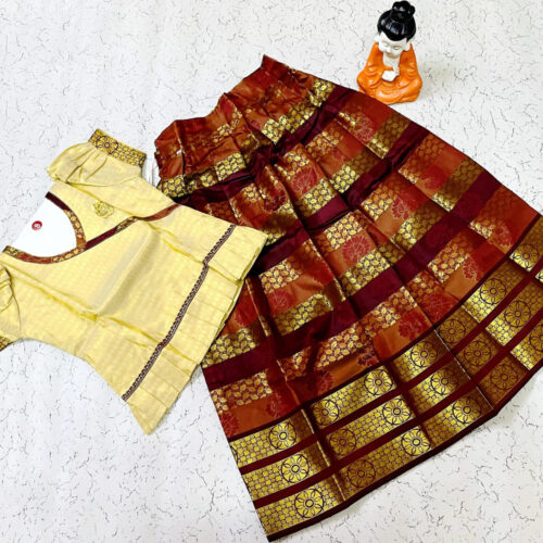 Sandal and Brown Traditional Pavadai Sattai