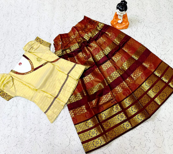 Sandal and Brown Traditional Pavadai Sattai