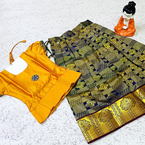 Mango Yellow and Navy Blue Traditional Pavadai Sattai