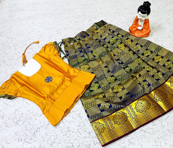 Mango Yellow and Navy Blue Traditional Pavadai Sattai