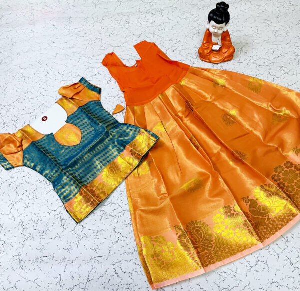 Teal Green and Orange Traditional Pavadai Sattai