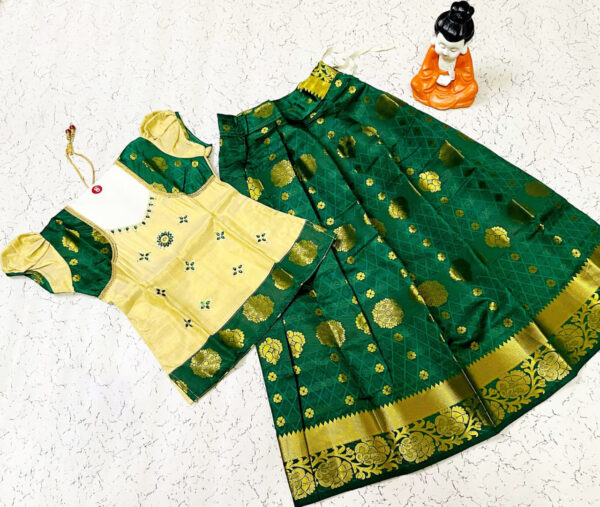 Sandal and Green Traditional Pavadai Sattai