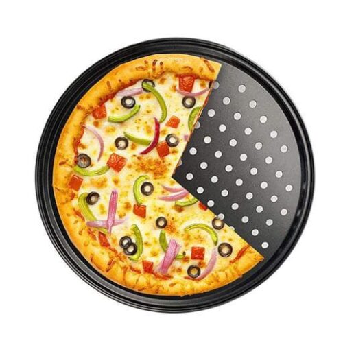 Topinon Carbon Steel Pizza Baking Tray with Holes, Black