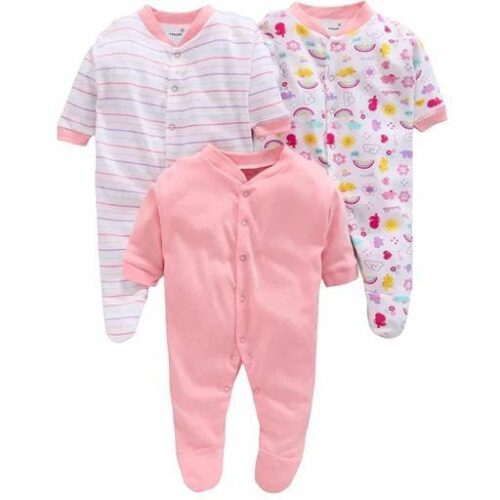 Boys Pink Cotton Oneseis & Rompers Pack Of 3