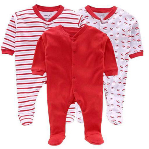 Boys Red Cotton Oneseis & Rompers Pack Of 3