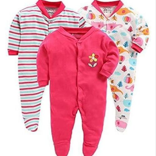 Boys Pink Cotton Oneseis & Rompers Pack Of 3