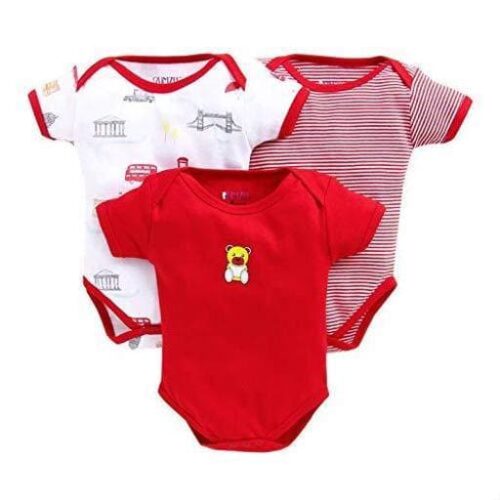 Girls Red Cotton Oneseis & Rompers Pack Of 3