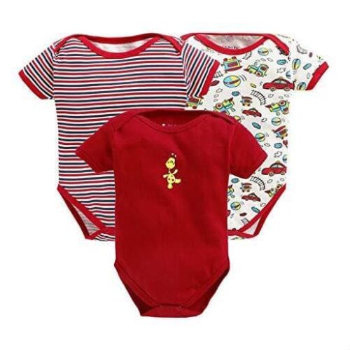 Girls Red Cotton Blend Oneseis & Rompers Pack Of 3