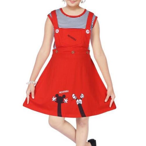 Girls Red Cotton Frocks & Dresses Pack Of 1