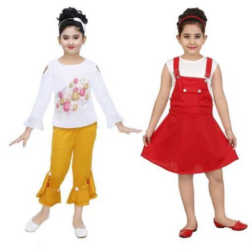 Girls Red Polyester Frocks & Dresses Pack Of 2