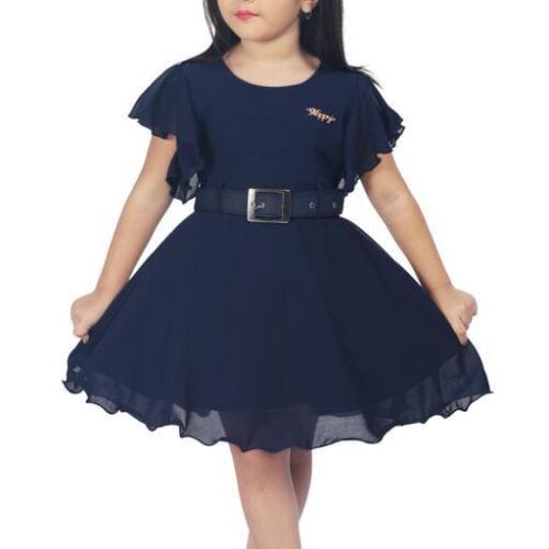Girls Navy Blue Chiffon Frocks & Dresses Pack Of 1