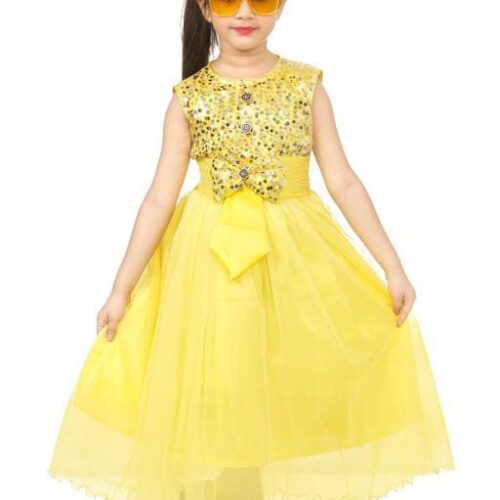 Girls Lemon Yellow Net Frocks & Dresses Pack Of 1