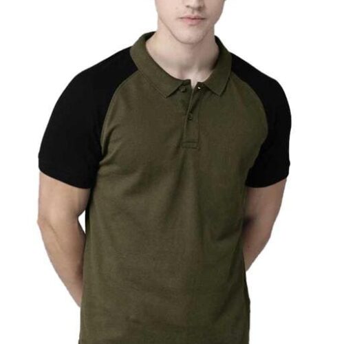 Cotton Blend Olive Short Sleeves Solid Tshirts