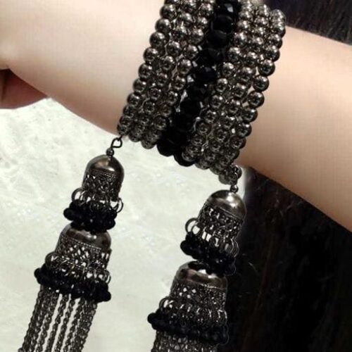 trendy black silver jhumki bangles