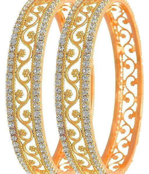 AD Stone Gold Polished Bangle Set