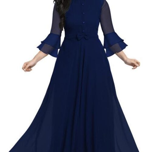 Blue Color Butterfly Sleeve Gown For Women For Party