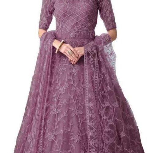 Net Semi Stitched Anarkali Gown (Purple)