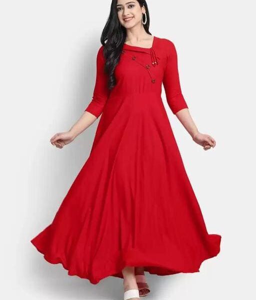 Women Solid Rayon Stitched Flared/A-line Gown