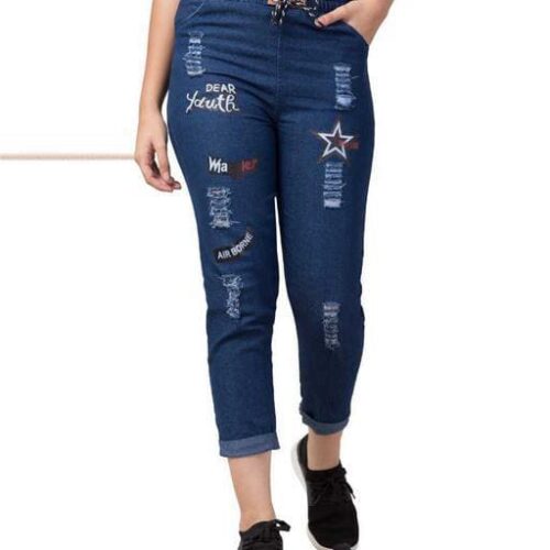 Denim Joggers Fit Printed Jeans