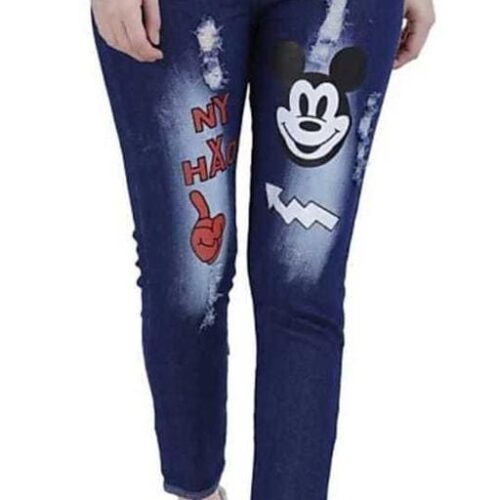 Denim Joggers Fit Printed Jeans for Women and Girls