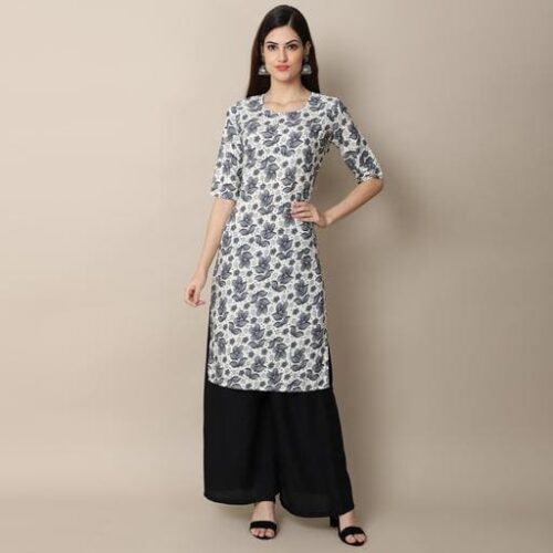 Stylish Women’s Crepe Grey Color Floral Printed Straight Kurti